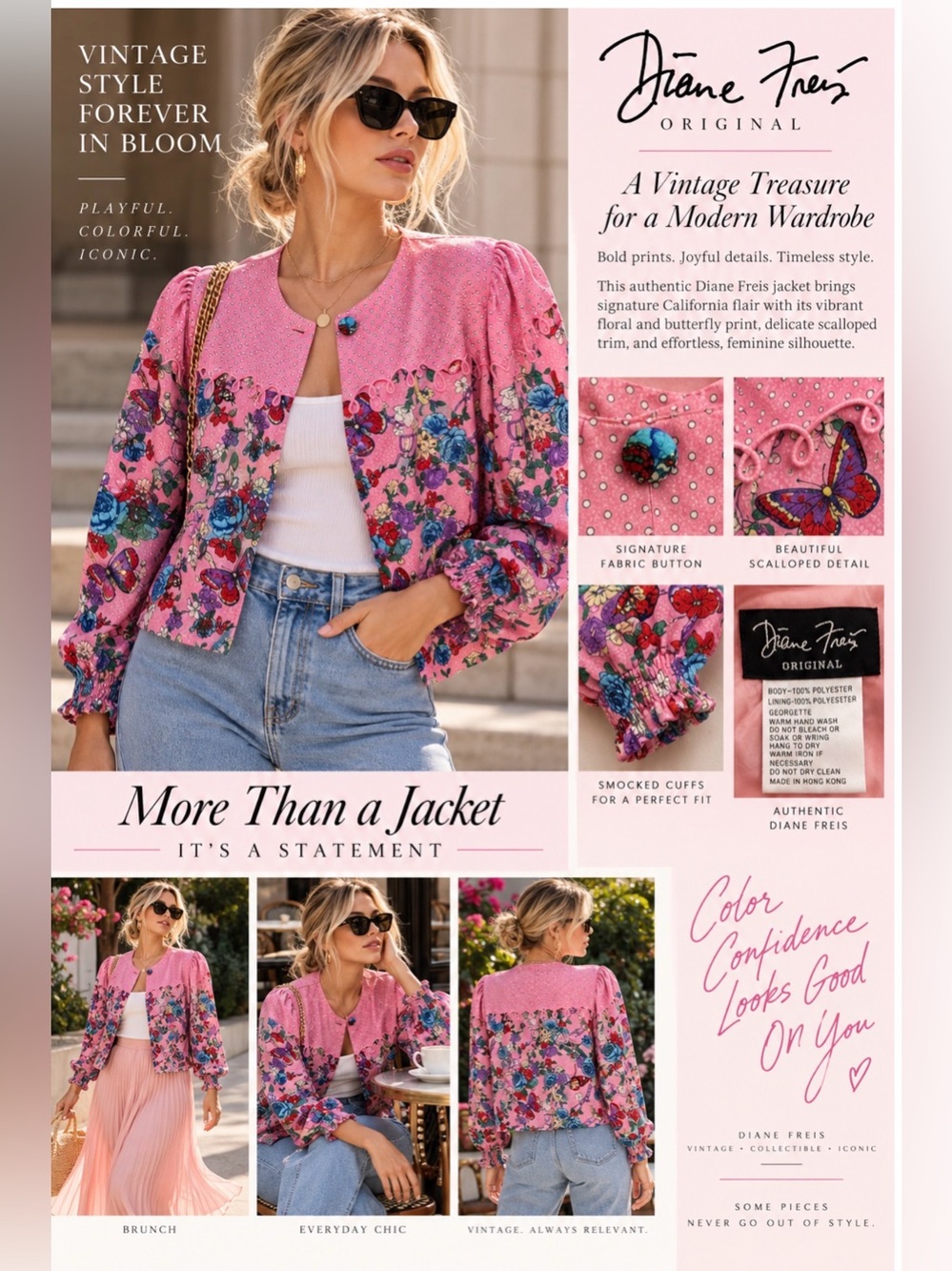Diane Freis Pink Floral Open-Front Women’s Jacket